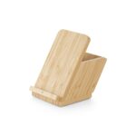 LEAVITT. Suporte para smartphone e porta esferográficas com carregador wireless rápido 10W em bambu