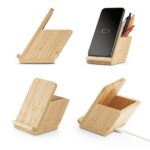 LEAVITT. Suporte para smartphone e porta esferográficas com carregador wireless rápido 10W em bambu - Image 2