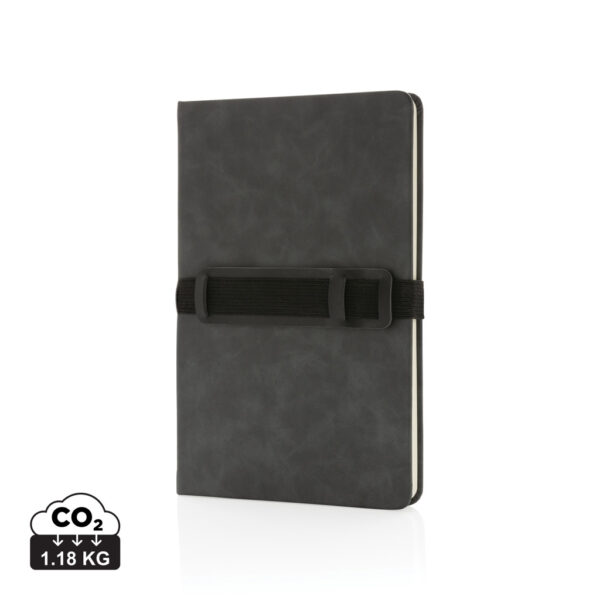 Caderno PU de capa dura A5 com suporte para telefone