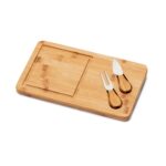 WOODS. Tábua de queijos em bambu com 2 utensílios em bambu e aço inoxidável