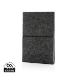 Caderno A5 com capa mole de feltro reciclado certificado pela GRS